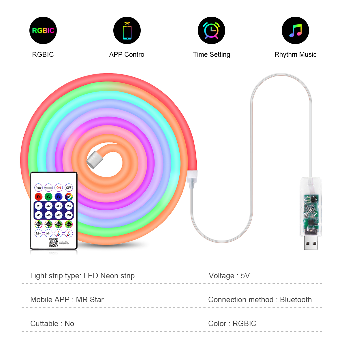 5V USB RGBIC Neon LED Strip 1M - Smart Home Poster 评论和价格